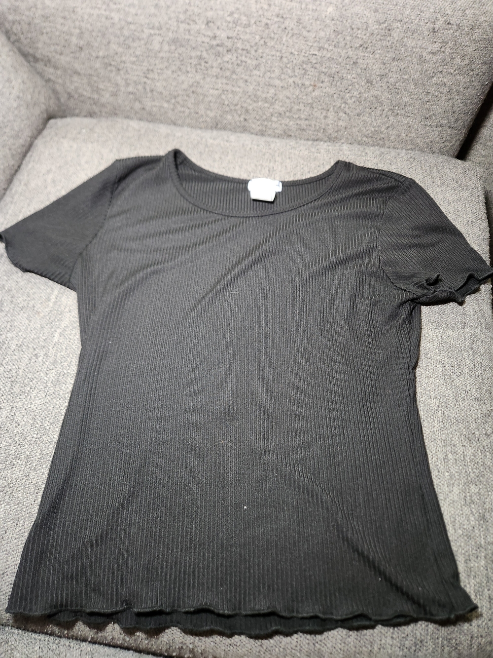 Source Unknown Black Ribbed Scoop Neck Short Sleeve Top For Woman Size M